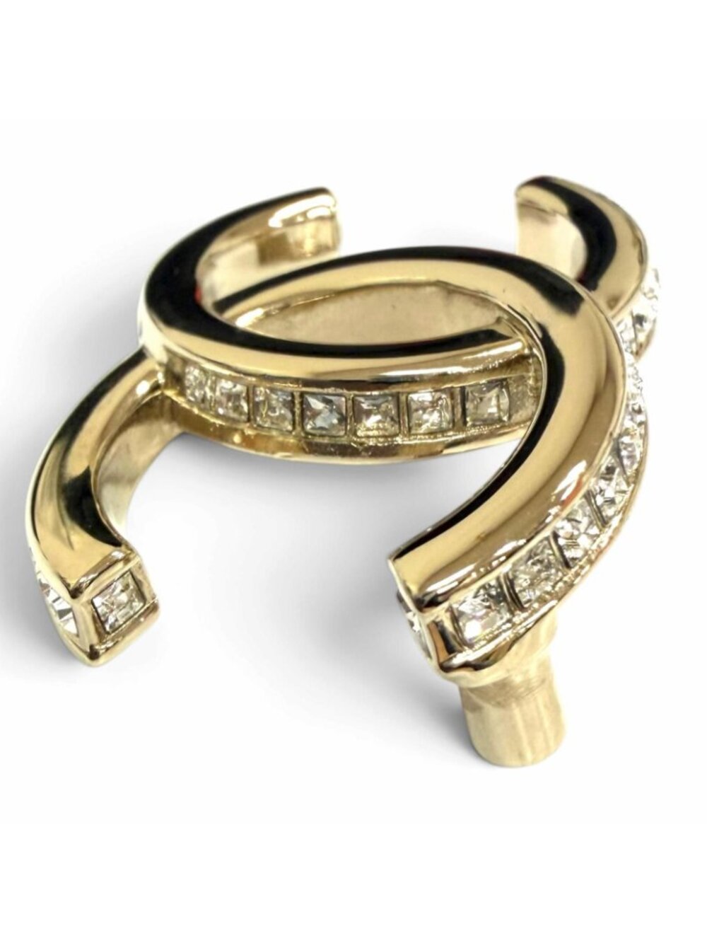 Chanel Rhinestone CC Logo Brooch Gold - Picture 4 of 7